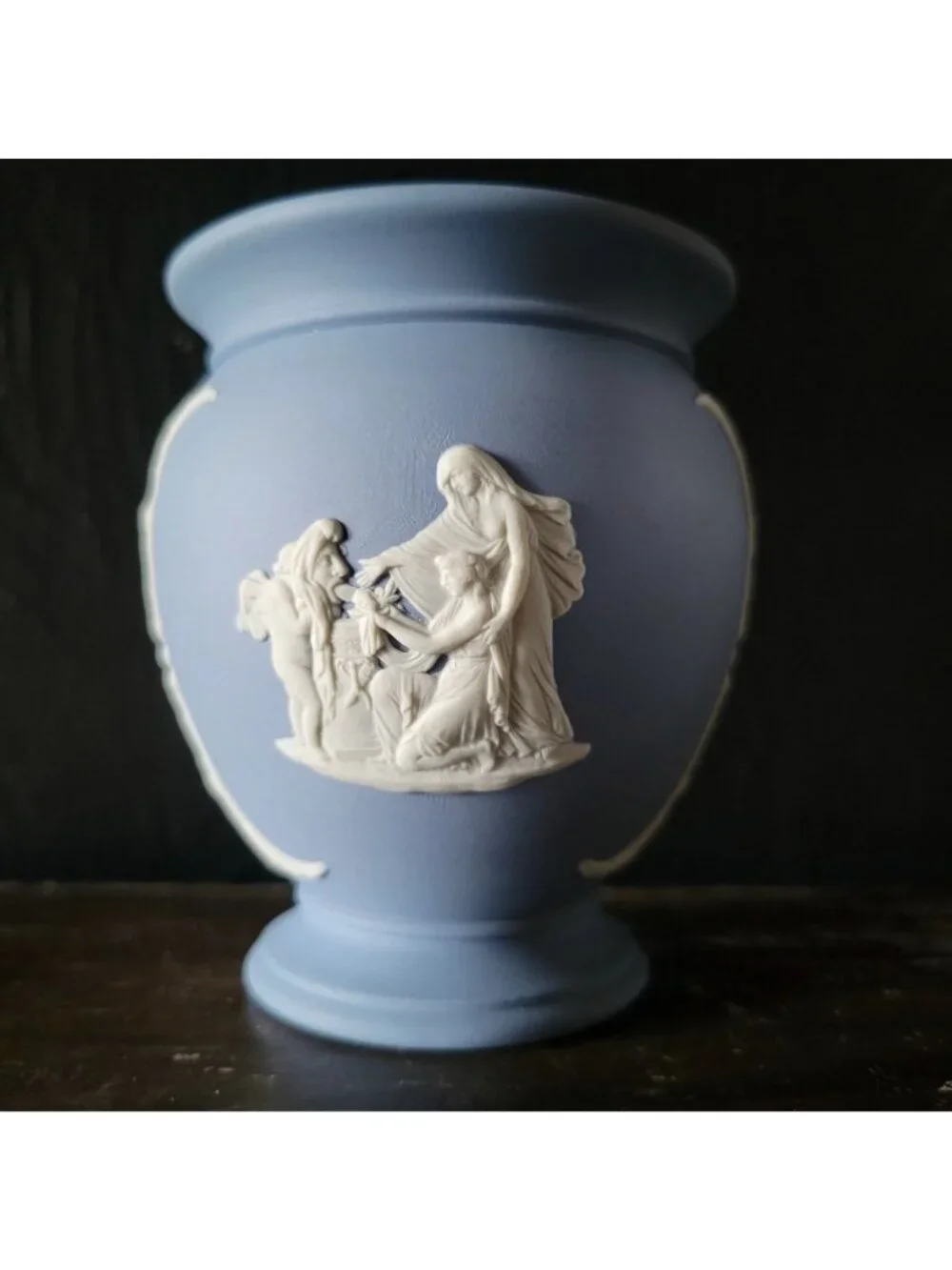 Vintage Wedgwood Jasperware Blue Vase Neoclassical Motif Small Posy Pot Vase